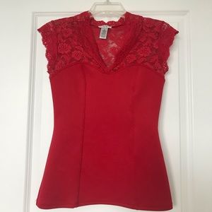 Caché Red Lace Top